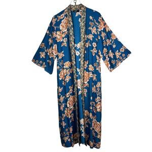 JETS Swimwear Floral Kimono Duster Swim Coverup Teal Blue Orange One Size